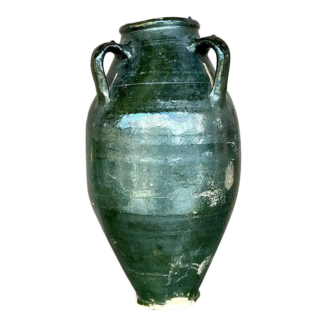 Vintage Boho Terra Cotta Urn Dark Green Amphora with Handles: Vintage Boho Terra Cotta Urn Dark Green Amphora with Handles Embrace the old-world charm of this Vintage Boho Glazed Terra Cotta Urn. Infused with artisanal craftsmanship, this urn showcases a deep fo