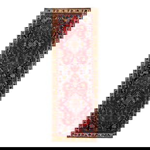 1960s Persian Heriz Navy Blue Handmade Wool Runner 3'4" x 9'11": 1960s Persian Heriz Navy Blue Handmade Wool Runner 3'4" x 9'11" Beautiful vintage Persian Heriz hand-knotted wool runner with a red color field. This piece has a beige frame and multicolor accents in
