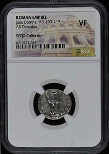 Julia Domna AR Denarius AD 193-217 NGC VF20 Ancient Roman Coin: Julia Domna AR Denarius AD 193-217 NGC VF20 Ancient Roman Coin This Roman Empire AR Denarius features Julia Domna, dated AD 193-217. The coin is certified by NGC with a grade of VF20, indicating it is