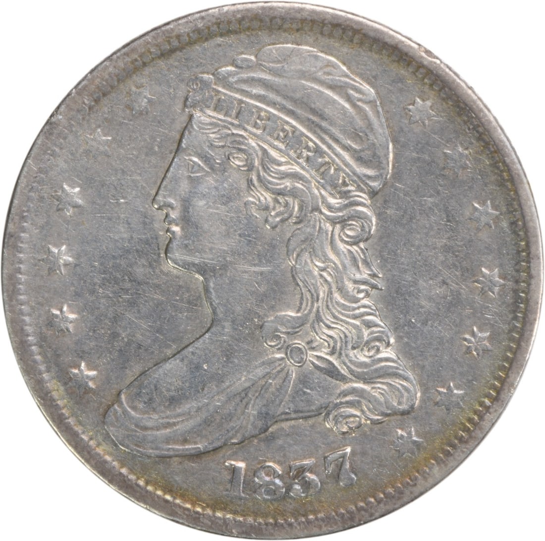 1837 Bust Silver Half Dollar Christian Gobrecht Reeded Edge Uncertified: 1837 Bust Silver Half Dollar Christian Gobrecht Reeded Edge Uncertified This 1837 Bust Silver Half Dollar features the iconic design by Christian Gobrecht and showcases a reeded edge. The coin is circ