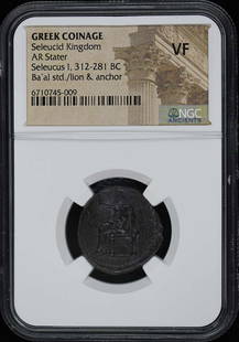 Seleucus I Silver Coin 312-281 BC NGC VF20 Ancient Greek: Seleucus I Silver Coin 312-281 BC NGC VF20 Ancient Greek This ancient coin features Seleucus I, a pivotal figure in the Seleucid Kingdom, reigning from 312 to 281 BC. Struck in silver (AR), this coin