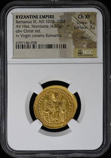 Romanus III Byzantine Coin AD 1028-1034 NGC Ch XF Christ Virgin: Romanus III Byzantine Coin AD 1028-1034 NGC Ch XF Christ Virgin This Byzantine coin, issued during the reign of Romanus III from AD 1028 to 1034, showcases a remarkable historical significance. Certif