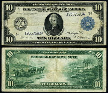 1914 $10 Federal Reserve Note Minneapolis Very Fine Uncertified: 1914 $10 Federal Reserve Note Minneapolis Very Fine Uncertified This 1914 Federal Reserve Note from Minneapolis is a notable piece of currency history. It is graded as Very Fine (VF), indicating that