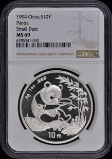 1994 China Panda Coin NGC MS69 Certified Uncirculated: 1994 China Panda Coin NGC MS69 Certified Uncirculated This 1994 China Panda coin is certified by NGC with a high grade of MS69, indicating its uncirculated condition with minimal signs of wear. A grea