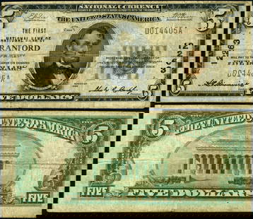 1929 T-1 $5 National Bank Note Cranford NJ Ch #12263: 1929 T-1 $5 National Bank Note Cranford NJ Ch #12263 This $5 National Bank Note, issued in 1929 (Type T-1), hails from Cranford, New Jersey, and carries the charter number 12263. The note is in Fine+