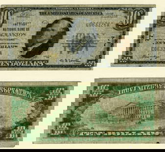 1929 T-1 $10 National Bank Note Scranton PA Uncertified: 1929 T-1 $10 National Bank Note Scranton PA Uncertified This $10 National Bank Note from Scranton, PA, issued in 1929 (Type T-1), showcases a denomination of $10 and is classified as Very Good conditi