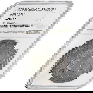1795 Flowing Hair Dollar NGC MS61 B-1 BB-21 2 Leaves Rare Silver Coin: 1795 Flowing Hair Dollar NGC MS61 B-1 BB-21 2 Leaves Rare Silver Coin This 1795 $1 Flowing Hair Dollar is a rare coin certified by NGC with a grade of MS61. Minted in Philadelphia, this uncirculated c
