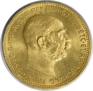 1915 Austria 20 Corona Gold Coin KM2818 Uncertified Uncirculated: 1915 Austria 20 Corona Gold Coin KM2818 Uncertified Uncirculated This exquisite 1915 Austria 20 Corona coin (KM2818) is composed of gold and is in uncirculated condition, showcasing its remarkable pre