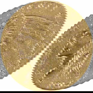 1914-D $2.50 Gold Indian Coin by Bela Lyon Pratt Uncertified: 1914-D $2.50 Gold Indian Coin by Bela Lyon Pratt Uncertified This 1914-D $2.50 Gold Indian coin showcases the exquisite design by Bela Lyon Pratt, featuring a striking Indian head motif. It is a circu