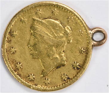 1849-O $1 Gold Type 1 Coin Solder Loop Rim Uncertified: 1849-O $1 Gold Type 1 Coin Solder Loop Rim Uncertified This 1849-O $1 Gold Type 1 coin, featuring a solder and loop rim, is a remarkable piece of history from the New Orleans Mint. The coin is in a ci
