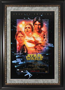 Star Wars Signed Framed 24x36 Poster by Ford Fisher Hamill BAS: Star Wars Signed Framed 24x36 Poster by Ford Fisher Hamill BAS This stunning, professionally framed 24x36 1997 Special Edition movie poster from Star Wars features the authentic signatures of iconic a