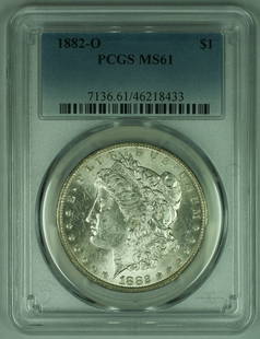 1882-O Morgan Silver Dollar PCGS MS 61 Uncirculated Silver Coin: 1882-O Morgan Silver Dollar PCGS MS 61 Uncirculated Silver Coin This 1882-O Morgan Silver Dollar is an exquisite addition to any collection. Struck in 1882 at the New Orleans Mint, this coin features
