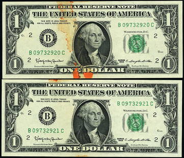 1963 $1 Federal Reserve Note New York B-C Block Choice Uncirculated 2pc Lot: 1963 $1 Federal Reserve Note New York B-C Block Choice Uncirculated 2pc Lot This lot features two uncirculated 1963 $1 Federal Reserve Notes from the New York B-C Block, both graded as Choice Uncircul