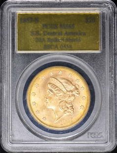 1857-S $20 Liberty Head Coin PCGS MS65 SSCA 0558 Uncirculated San Francisco: 1857-S $20 Liberty Head Coin PCGS MS65 SSCA 0558 Uncirculated San Francisco This stunning 1857-S $20 Liberty coin features an uncirculated grade of MS65, certified by PCGS with certification number SS