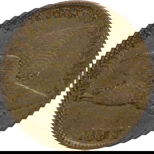 1857 Flying Eagle Cent AU Uncertified Copper Nickel Coin: 1857 Flying Eagle Cent AU Uncertified Copper Nickel Coin This 1857 Flying Eagle Cent is a remarkable piece of numismatic history, showcasing the iconic design by James Barton Longacre. With a grade of