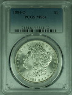 1884-O Morgan Silver Dollar PCGS MS-64 Uncirculated Coin: 1884-O Morgan Silver Dollar PCGS MS-64 Uncirculated Coin This stunning 1884-O Morgan Silver Dollar, graded MS-64 by PCGS, showcases the exceptional craftsmanship of the New Orleans Mint. Struck in sil