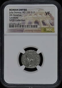 Julia Domna AR Denarius NGC VF20 Ancient Roman Coin: Julia Domna AR Denarius NGC VF20 Ancient Roman Coin This Ancient Roman AR Denarius features Julia Domna, who reigned from AD 193 to 217. Certified by NGC with a grade of VF20, this coin is a notable c