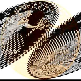 2020 Gold American Eagle $50 Proof Coin OGP COA 1 Ounce: 2020 Gold American Eagle $50 Proof Coin OGP COA 1 Ounce This stunning 2020 Gold American Eagle $50 Proof Coin features a beautiful design and is composed of 1 ounce of pure gold. It is categorized as
