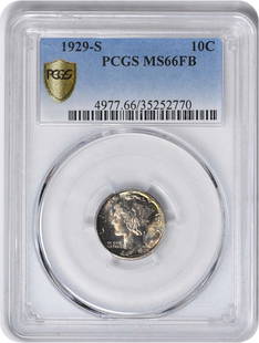 1929-S Mercury Dime MS66FB PCGS Uncirculated Silver Coin: 1929-S Mercury Dime MS66FB PCGS Uncirculated Silver Coin This 1929-S Mercury Silver Dime is a stunning piece of numismatic history, graded MS66FB by PCGS, ensuring its high quality and desirability am