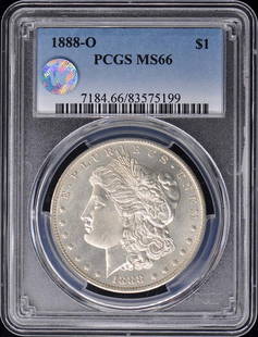1888-O Morgan Dollar PCGS MS66 Uncirculated New Orleans: 1888-O Morgan Dollar PCGS MS66 Uncirculated New Orleans This 1888-O Morgan Dollar is certified by PCGS with a grade of MS66, indicating it is in uncirculated condition. Minted in New Orleans, this coi