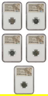 Lot of 5 AE Prutah Coins Porcius Festus Judaea AD 59-62 NGC Graded: Lot of 5 AE Prutah Coins Porcius Festus Judaea AD 59-62 NGC Graded This lot features five AE Prutah coins from the Roman Governors of Judaea, specifically from AD 59 to 62, featuring Porcius Festus. T