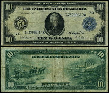 1914 $10 Chicago Federal Reserve Note Fine+ Uncertified: 1914 $10 Chicago Federal Reserve Note Fine+ Uncertified This 1914 Federal Reserve Note from the Chicago district is a remarkable piece of currency history. It is a $10 denomination note that has been