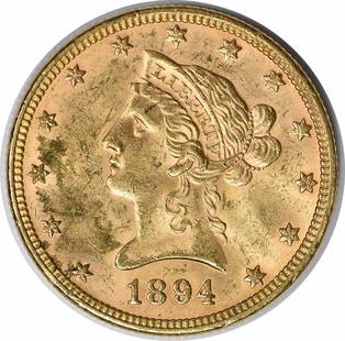 1894 $10 Gold Liberty Head Coin AU Gobrecht Design Philadelphia: 1894 $10 Gold Liberty Head Coin AU Gobrecht Design Philadelphia This 1894 $10 Gold Liberty Head coin features a stunning design by Christian Gobrecht, showcasing the classic Liberty Head motif. Minted