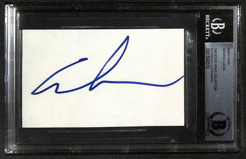 George Lucas Signed 3x5 Index Card Authenticated by Beckett: George Lucas Signed 3x5 Index Card Authenticated by Beckett This autographed 3x5 index card features the signature of George Lucas, the renowned creator of Star Wars and Indiana Jones. The autograph i