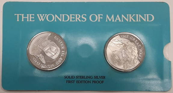 1972 Franklin Mint Wonders Mankind Silver Medal Set 0.925 Easter Island China: 1972 Franklin Mint Wonders Mankind Silver Medal Set 0.925 Easter Island China This is a unique 1972 Wonders/Mankind Silver 2 Medal Set by Franklin Mint, featuring designs inspired by Easter Island and