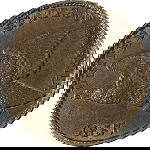 1857 Flying Eagle Cent Choice AU/BU Copper Coin with Strong Strike: 1857 Flying Eagle Cent Choice AU/BU Copper Coin with Strong Strike This 1857 Flying Eagle Cent features a captivating design with great eye appeal and a strong strike. Graded as Choice AU/BU, this coi
