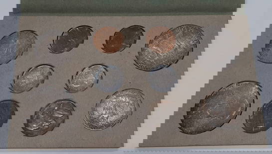 1955 PD&S Uncirculated Coin Set 22 Coins in OGP Silver Toning: 1955 PD&S Uncirculated Coin Set 22 Coins in OGP Silver Toning This 1955 PD&S UNC Set features a total of 22 uncirculated coins, including denominations from Cent to Half Dollar. Each coin is composed