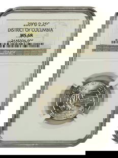 2009-D NGC MS68 District of Columbia 25C Quarter Coin: 2009-D NGC MS68 District of Columbia 25C Quarter Coin This 2009-D 25C District of Columbia coin is certified by NGC with a remarkable grade of MS68, indicating its uncirculated condition. Struck at th