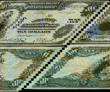 1902 $10 National Bank Note Greenville Ohio Ch #7130 F/VF: 1902 $10 National Bank Note Greenville Ohio Ch #7130 F/VF This $10 National Bank Note from Greenville, Ohio, was issued in 1902 and features a charter number of 7130. It is graded as Fine to Very Fine