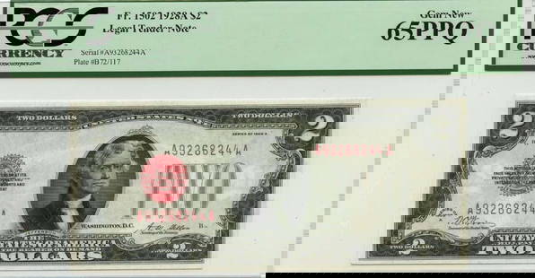 1928A $2 Legal Tender Note FR#1502 PCGS Gem 65: 1928A $2 Legal Tender Note FR#1502 PCGS Gem 65 This 1928A $2 Legal Tender note (FR#1502) is graded as Uncirculated by PCGS Currency, ensuring its premium quality and preservation. With a certification