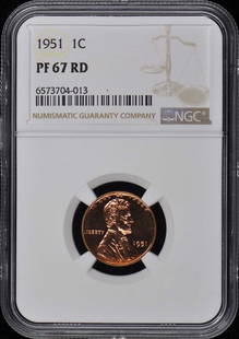 1951 NGC PR67RD Lincoln Wheat Cent Proof Coin: 1951 NGC PR67RD Lincoln Wheat Cent Proof Coin This 1951 Wheat Reverse Lincoln Cent is a stunning piece certified by NGC with a grade of PR67RD, indicating its pristine uncirculated condition and proof