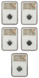 Lot of 5 Roman Judaea AE Prutah Coins AD 59-62 NGC Festus Collection: Lot of 5 Roman Judaea AE Prutah Coins AD 59-62 NGC Festus Collection This lot features 5 Roman Governor coins from Judaea, specifically the AE Prutah of Porcius Festus, dating from AD 59-62. The coins