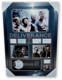 Deliverance Cast Autographed Framed Collage 28.5 x 40.5 JSA Authenticated: Deliverance Cast Autographed Framed Collage 28.5 x 40.5 JSA Authenticated This stunning framed collage features the authentic signatures of the legendary cast of the film "Deliverance," including Burt