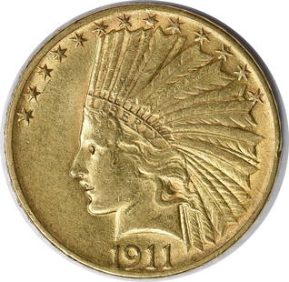 1911 $10 Gold Indian Coin by Augustus Saint Gaudens Uncertified: 1911 $10 Gold Indian Coin by Augustus Saint Gaudens Uncertified This 1911 $10 Gold Indian coin features the exquisite design by Augustus Saint Gaudens and is made of 90% gold and 10% copper, with a to