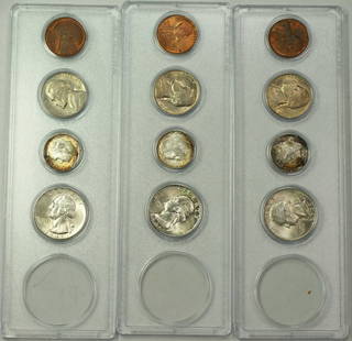 1946 P D S Silver Uncirculated Coin Set Beautiful Toning No Half Dollars: 1946 P D S Silver Uncirculated Coin Set Beautiful Toning No Half Dollars This set features the 1946 P, D, and S Uncirculated Year Sets, showcasing beautiful toning in silver coins. Please note that th