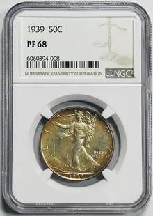1939 Walking Liberty Half Dollar NGC PF 68 Proof Silver Coin: 1939 Walking Liberty Half Dollar NGC PF 68 Proof Silver Coin This 1939 Walking Liberty Half Dollar is a stunning uncirculated proof coin, certified by NGC with a grade of PF 68. Composed of high-quali