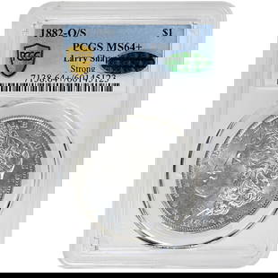 1882-O/S Morgan Dollar $1 PCGS MS64+ CAC Rare Coin: 1882-O/S Morgan Dollar $1 PCGS MS64+ CAC Rare Coin This 1882-O/S $1 Morgan Dollar is a remarkable example of numismatic history, featuring a stunning Uncirculated grade of MS64+ as certified by PCGS a