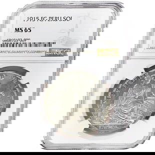 1915 Peru Republic 1 Sol Silver Coin NGC MS65 Superb Gem Rare: 1915 Peru Republic 1 Sol Silver Coin NGC MS65 Superb Gem Rare This stunning 1915 1 Sol coin from the Peru Republic features exceptional detail and has been graded as MS 65 by NGC, marking it as a supe