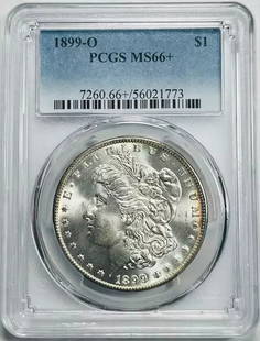 1899 O Morgan Silver Dollar PCGS MS-66+ Uncirculated Coin: 1899 O Morgan Silver Dollar PCGS MS-66+ Uncirculated Coin This stunning 1899 O Morgan Silver Dollar is graded MS-66+ by PCGS, reflecting its exceptional quality and uncirculated condition. Minted in N