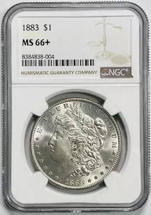 1883 Morgan Silver Dollar NGC MS 66+ Uncirculated: 1883 Morgan Silver Dollar NGC MS 66+ Uncirculated This remarkable 1883 Morgan Silver Dollar is certified by NGC with an impressive grade of MS 66+, indicating its superior quality and uncirculated con