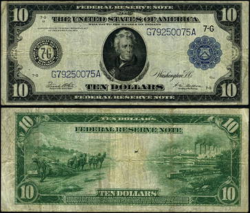 1914 $10 Federal Reserve Note Chicago Type B VF Uncertified: 1914 $10 Federal Reserve Note Chicago Type B VF Uncertified This 1914 Federal Reserve Note features a denomination of $10 and is categorized as a Type 'B' variety from the Chicago series. The note is