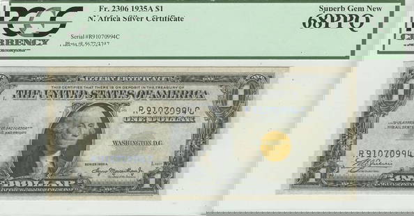 1935A $1 North Africa PCGS 68 Superb Uncirculated Note PPQ: 1935A $1 North Africa PCGS 68 Superb Uncirculated Note PPQ This 1935A $1 North Africa note is a stunning Uncirculated piece graded MS68 by PCGS Currency, showcasing superb quality with the designation