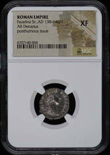 Faustina Sr. AD 138-140 Roman Empire AR Denarius NGC XF40: Faustina Sr. AD 138-140 Roman Empire AR Denarius NGC XF40 This Ancient Roman AR Denarius features Faustina Sr., dating from AD 138-140/1. Certified by NGC with a grade of XF40, this coin exhibits rema