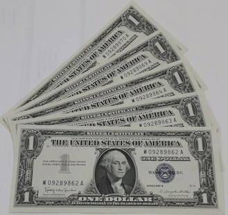 Lot of 9 Uncirculated 1957 $1 Silver Certificates Consecutive SNs: Lot of 9 Uncirculated 1957 $1 Silver Certificates Consecutive SNs This lot features nine consecutive serial number $1 Silver Certificates from the year 1957. All notes are in uncirculated condition, s