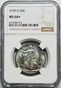 1939 D Walking Liberty Half Dollar NGC MS66+ Uncirculated Silver Coin: 1939 D Walking Liberty Half Dollar NGC MS66+ Uncirculated Silver Coin This 1939 D Walking Liberty Half Dollar is a remarkable piece certified by NGC with a grade of MS-66+. Struck in silver, this unci