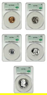 1955 CACG Certified 1C-50C Proof Set PR64-66 Philadelphia: 1955 CACG Certified 1C-50C Proof Set PR64-66 Philadelphia This 1955 Proof Set features coins in uncirculated condition, certified by CACG with certification number 746066126. The set includes five den